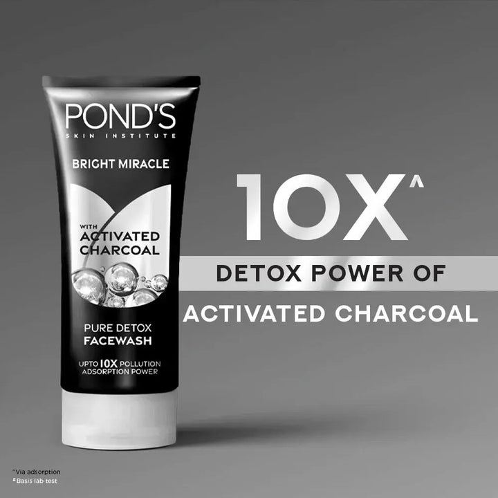 POND'S Bright Miracle Detox Facewash | 10X Power of Activated Charcoal - 100g Ponds - Luxeery