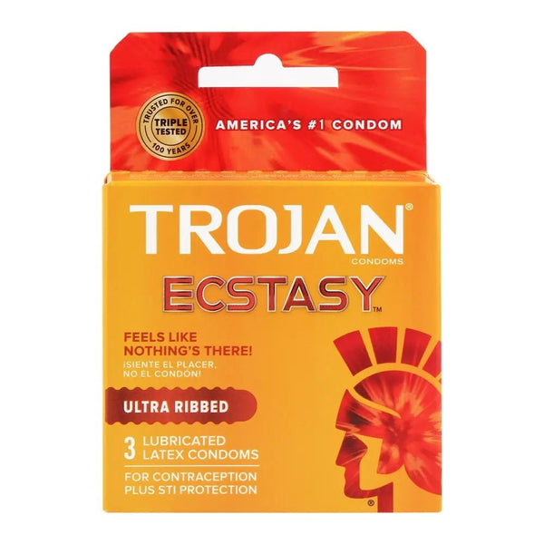 Trojan Ecstasy Ultra Ribbed Condoms 3S Trojan - Luxeery