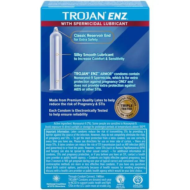 Trojan - Enz Armor Spermicidal Lubricated Condoms 12 Count Trojan - Luxeery